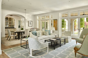 Formal living room into dining room and wet bar